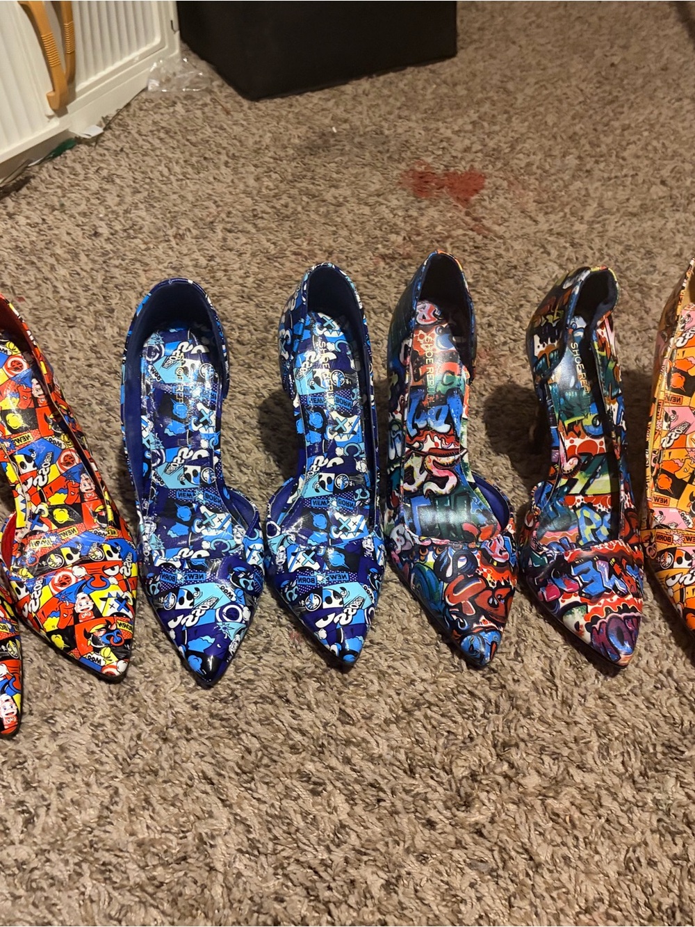 Blue Graphic-Print Pointed Toe Heels for Women